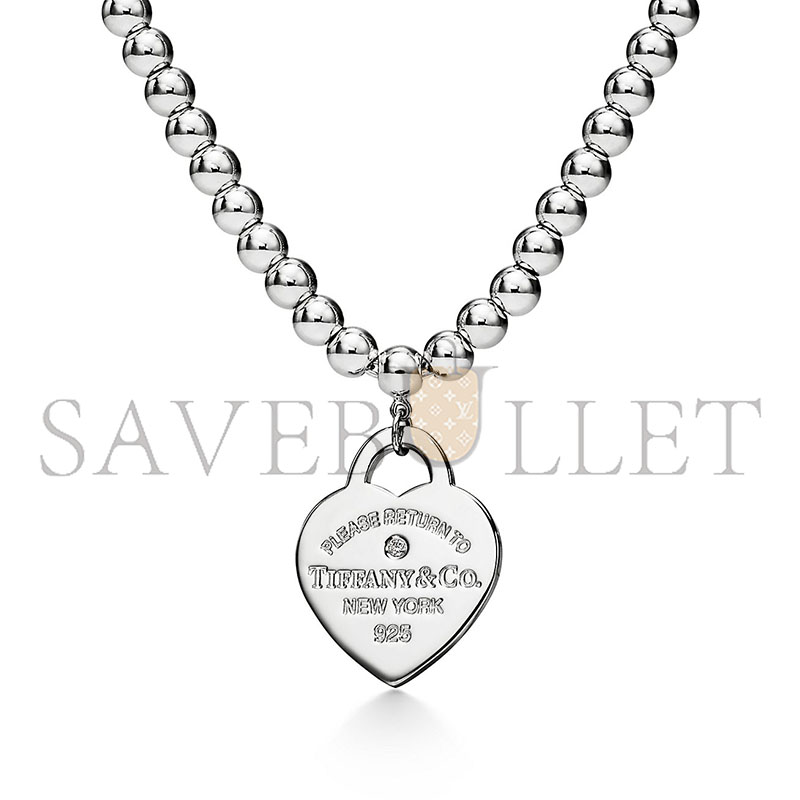 TIFFANY HEART TAG BEAD NECKLACE IN SILVER WITH A DIAMOND, SMALL 70923513